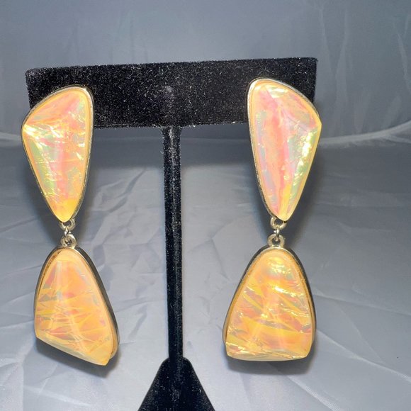 Gold Iridescent Stone Earrings - Picture 1 of 4